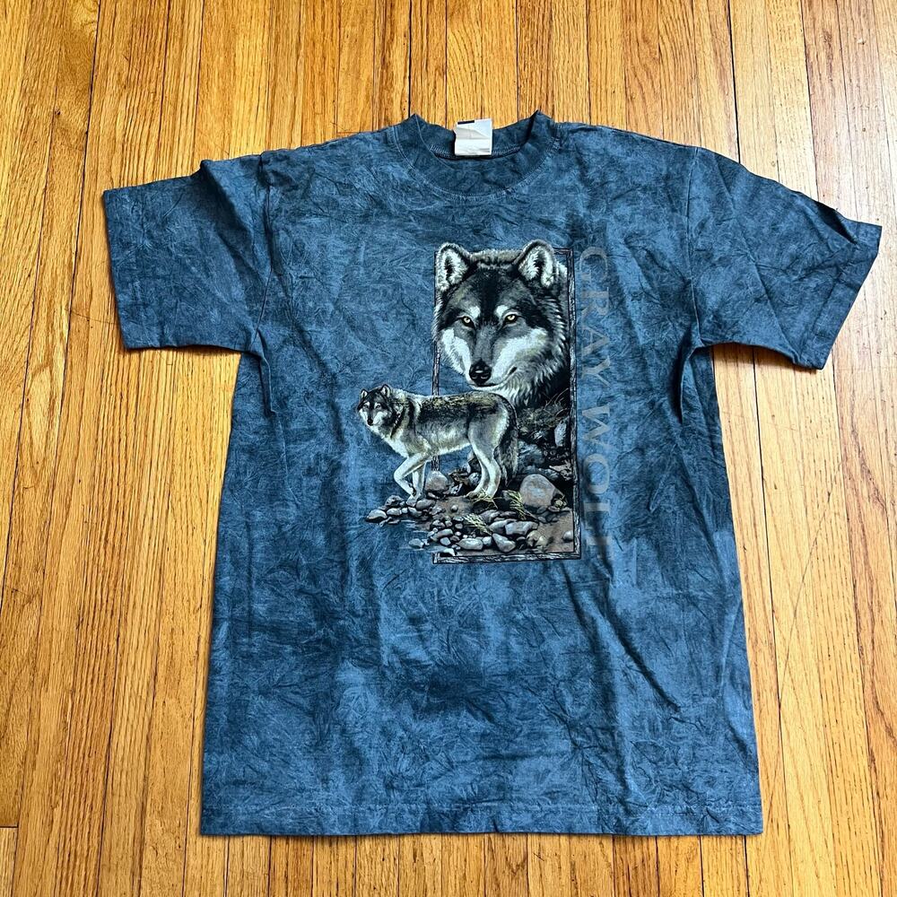 Vintage Wolf Shirt Mens Medium Blue Graphic Art Limited USA TShirt